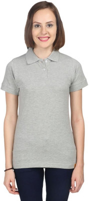 

Campus Sutra Solid Women' Polo Neck Grey T-Shirt