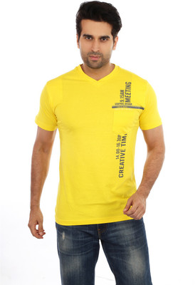 

Got It Solid Men's V-neck Yellow T-Shirt