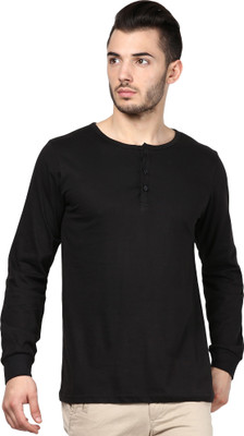 

Inkovy Solid Men' Henley Black T-Shirt