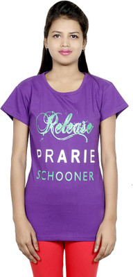 

IndiWeaves Girls Printed Cotton T Shirt(Purple, Pack of 1)