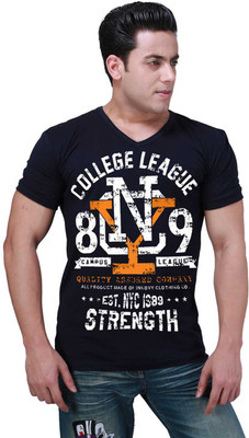 

Inkovy Graphic Print Men' V-neck Blue T-Shirt, Navy