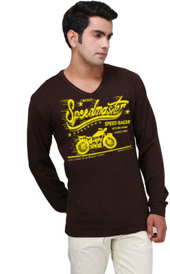 

Inkovy Graphic Print Men's V-neck Brown T-Shirt