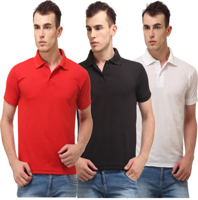 

Lime Solid Men's Polo Neck Red, Black T-Shirt(Pack of 3