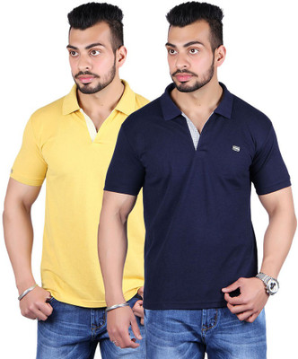 

Shineway Solid Men's Polo Neck Multicolor T-Shirt(Pack of 2, Gold;navy