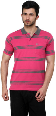 

Cotton County Premium Striped Men's Flap Collar Neck Pink T-Shirt