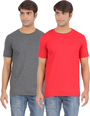 

Ap'pulse Solid Men's Round Neck Grey, Red T-Shirt(Pack of 2, Amel-red
