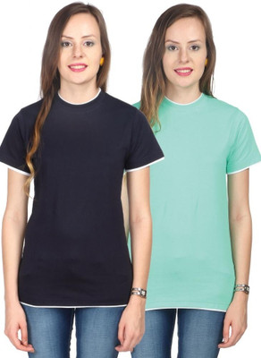 

Campus Sutra Solid Women's Round Neck Dark Blue, Green T-Shirt(Pack of 2)