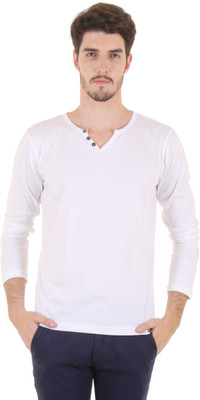 Fio Solid Men' Henley White T-Shirt