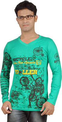 

Harsha Printed Men's V-neck Light Green T-Shirt