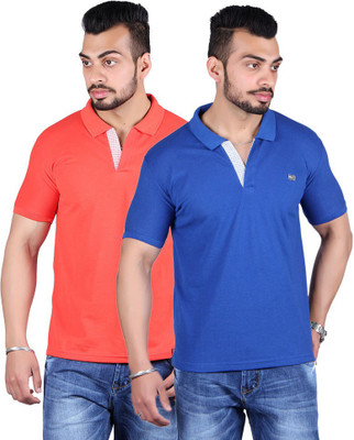 

Shineway Solid Men's Polo Neck Multicolor T-Shirt(Pack of 2, Blue;carrot;royal