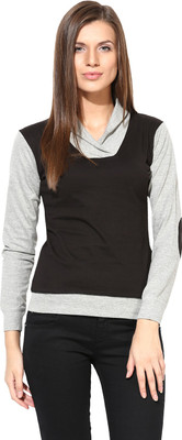 

Hypernation Solid Women's Draped Neck Black, Grey T-Shirt