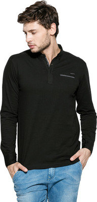 

Mufti Solid Men's Polo Neck Black T-Shirt