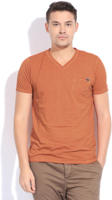 

Breakbounce Solid Men's V-neck Orange T-Shirt, Tan orange