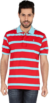 

The Cotton Company Striped Men' Polo Neck Red, Light Blue T-Shirt, Red skyblue