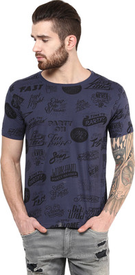 

PUNK Printed Men' Round Neck Blue T-Shirt, Indigo