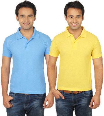 

Quetzal Solid Men's Polo Neck Blue, Yellow T-Shirt(Pack of 2, Sky blue;yellow