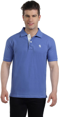 

The Cotton Company Solid Men' Polo Neck Blue T-Shirt, Ultra marine blue