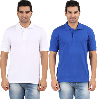 

Rawpockets Solid Men's Polo Neck White, Blue T-Shirt(Pack of 2, Blue;white