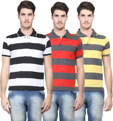 

Vimal Striped Men' Polo Neck Multicolor T-Shirt(Pack of 3