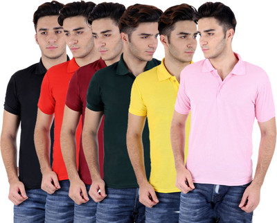 

Sanvi Traders Solid Men Polo Neck Multicolor T-Shirt(Pack of 6