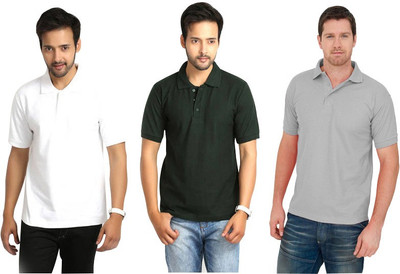 

Keepsake Solid Men's Polo Neck Multicolor T-Shirt(Pack of 3), White