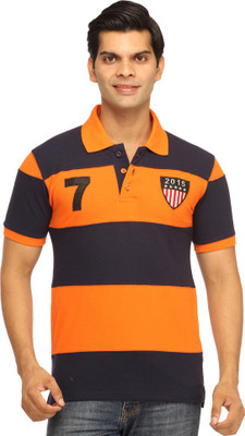 

Rockhard Striped Men's Polo Neck Orange T-Shirt