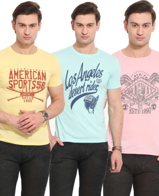 Duke Stardust Printed Men Round Neck Light Blue, Pink, Yellow T-Shirt