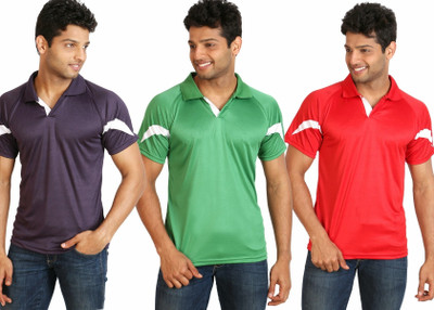

Campus Sutra Solid Men Polo Neck Red, Purple, Green T-Shirt(Pack of 3