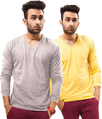 

Unisopent Designs Solid Men's V-neck Grey, Yellow T-Shirt(Pack of 2