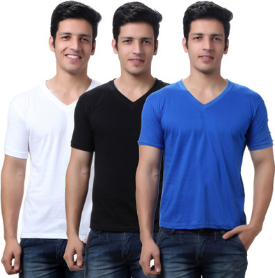 

TeeMoods Solid Men's V-neck Black, White, Blue T-Shirt(Pack of 3), Black;blue;white