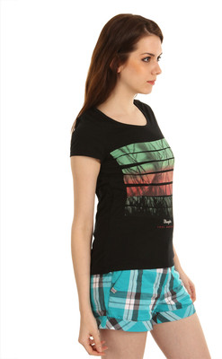 

Wrangler Graphic Print Women's Round Neck Black T-Shirt, Cold black