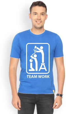 

Campus Sutra Printed Men Round Neck Blue T-Shirt, Royal blue