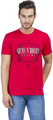 

Gun And Roses Printed Men' Round Neck Red T-Shirt