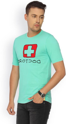 

Campus Sutra Printed Men Round Neck Green T-Shirt