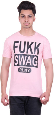 

Urban Street Solid, Graphic Print Men's Round Neck Pink T-Shirt