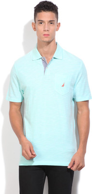 Nautica Solid Men's Polo Neck Blue T-Shirt