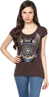 

Fritzberg Printed Women's Round Neck Brown T-Shirt