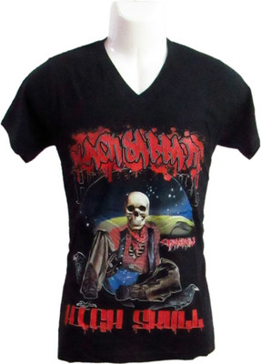 Revinfashions Printed Men's V-neck Black T-Shirt, Black with red