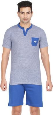 

Sand Beach Striped Men' Round Neck Blue T-Shirt