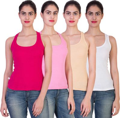 

2 Day Solid Women's Round Neck Multicolor T-Shirt(Pack of 4, Baby pink;fushia;skin;white