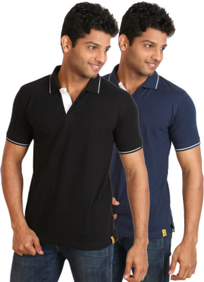 

Campus Sutra Solid Men Polo Neck Black, Blue T-Shirt(Pack of 2)