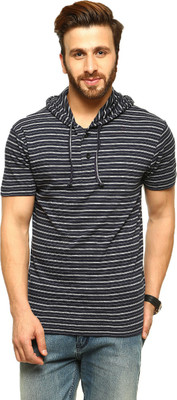 

Gritstones Striped Men's Hooded Black T-Shirt, Black01