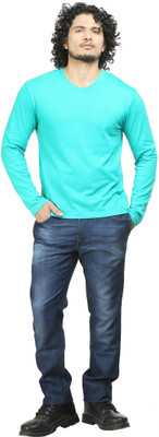 

Oviyon Solid Men's V-neck Green T-Shirt, Spectra green