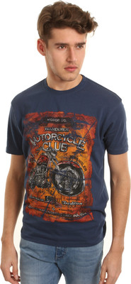 

Wrangler Graphic Print Men's Round Neck Blue T-Shirt, Dk denim