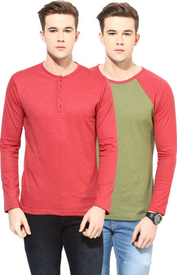 

Yellow Submarine Solid Men's Round Neck Red, Light Green T-Shirt(Pack of 2), Red/olive