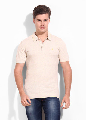 

John Players Self Design Men's Polo Neck Beige T-Shirt, 1a3