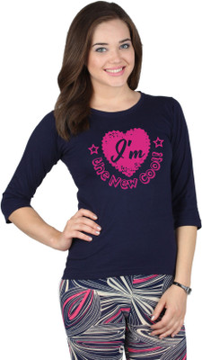

SayItLoud Printed Women's Round Neck Blue T-Shirt, Navy blue
