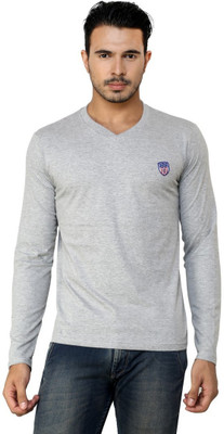 

Free Spirit Solid Men's V-neck Grey T-Shirt