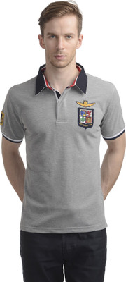 

WRIG Printed Men's Polo Neck Grey T-Shirt