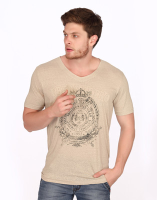 

Fritzberg Printed Men's V-neck Beige T-Shirt